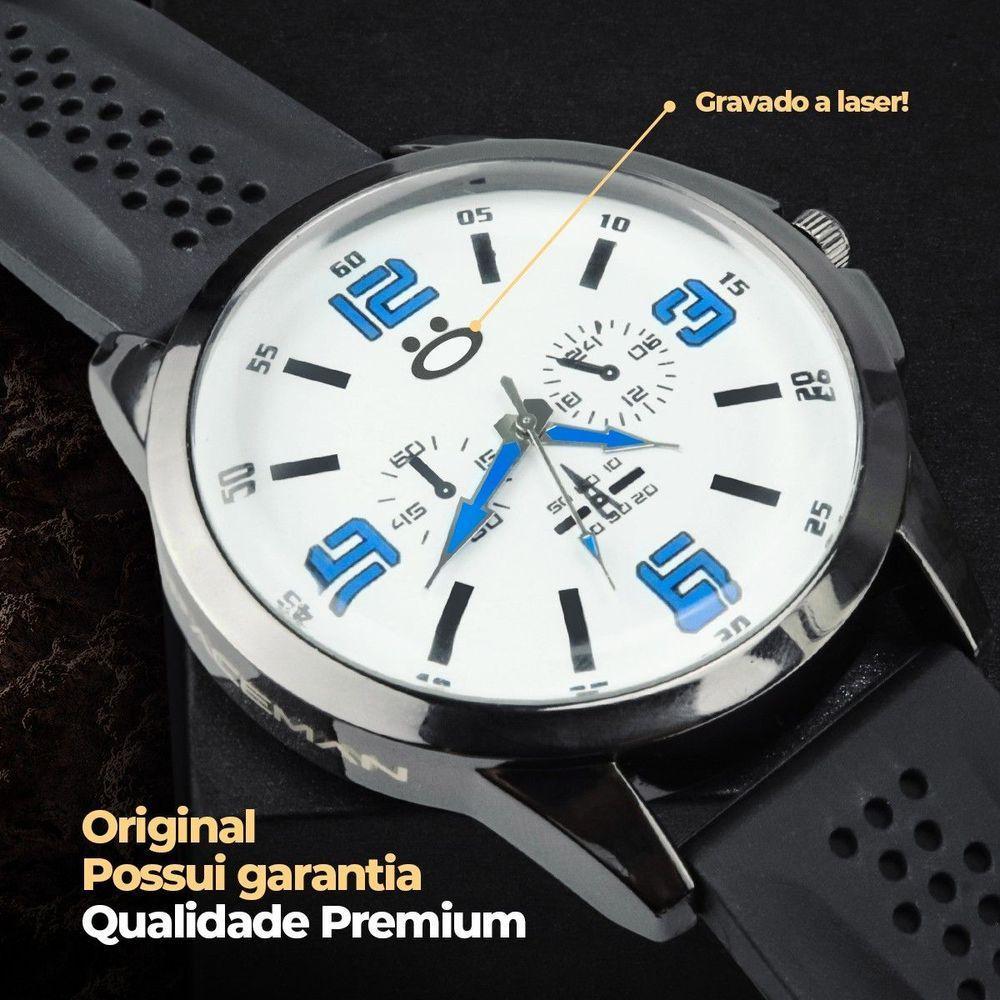 Relogio Grande Aço Inox Qualidade Premium  Pulseira Silicone Ajustavel Presente Social - 6