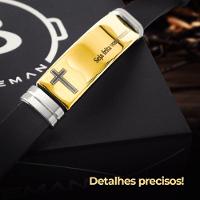 Pulseira Masculina Dourada Placa Pai Nosso Banhada Ouro + Caixa Casual Presente Qualidade Premium - 2