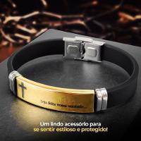 Pulseira Masculina Dourada Placa Pai Nosso Banhada Ouro + Caixa Casual Presente Qualidade Premium - 6