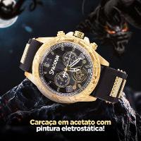 Relogio  Dourado Aço Inox Masculino Grande + Caixa Casual Pulseira Ajustavel Social Silicone - 3