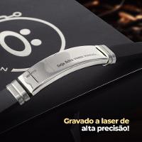 Pulseira Masculina Prata Placa Aço Inox Pai Nosso + Caixa Casual  Presente Ajustavel Social - 3