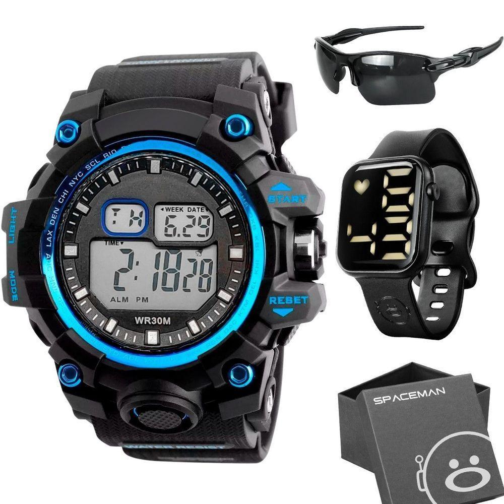 Relogio Prova Dagua Digital + Caixa Preto Robusto Ajustavel Data Grande Cronometro Presente Alarme - 1