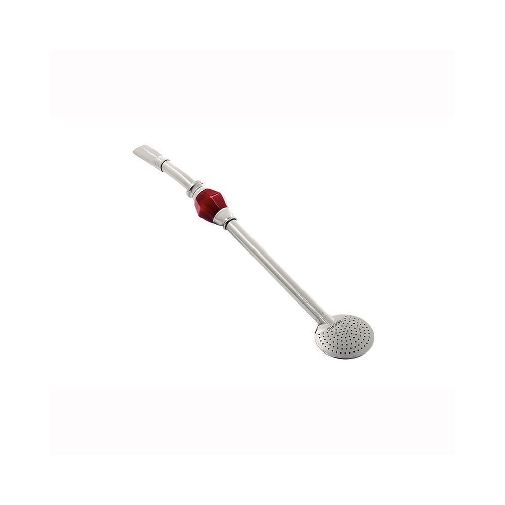 Bomba De Chimarrao Ilex Em Inox Com Rosca E Pedra ágata Vermelha 25cm - Tramontina - 1