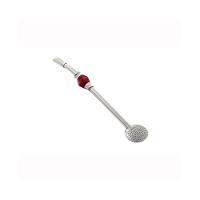 Bomba De Chimarrao Ilex Em Inox Com Rosca E Pedra ágata Vermelha 25cm - Tramontina - 1