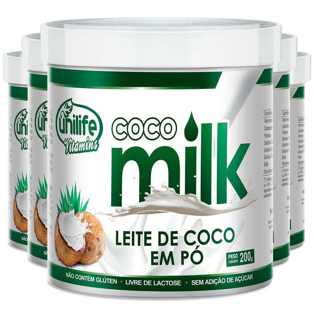 Kit 5 Coco Milk Unilife Leite De Coco Em Pó 200g - 1
