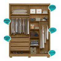 Guarda Roupa Casal 4 Portas 3 Gavetas Ripado Califórnia - Freijó - Off White - 3