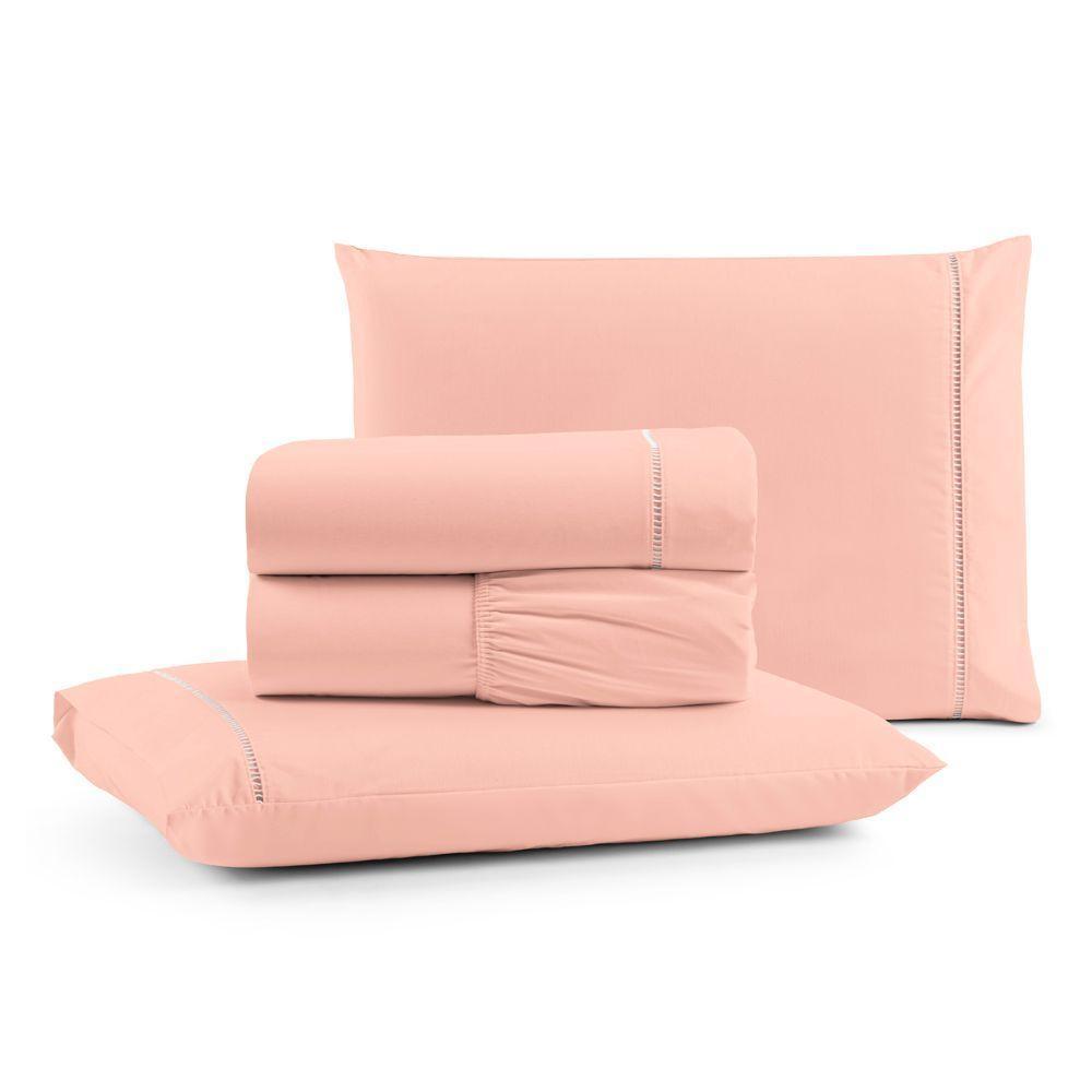 Jogo Cama Lençol Bali Casal Padrão Percal 180 Fios 100% Algodão Ponto Palito 4 Peças - Salmão - 1