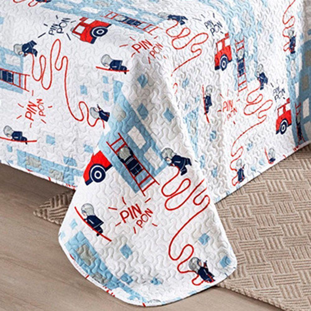 Kit Cobre Leito Colcha Solteiro Infantil Fantasy Dupla Face Microfibra 2 Peças - Bombeiro Branco - 3