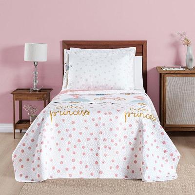 Kit Cobre Leito Colcha Solteiro Infantil Fantasy Dupla Face Microfibra 2 Peças - Princesinha Branco
