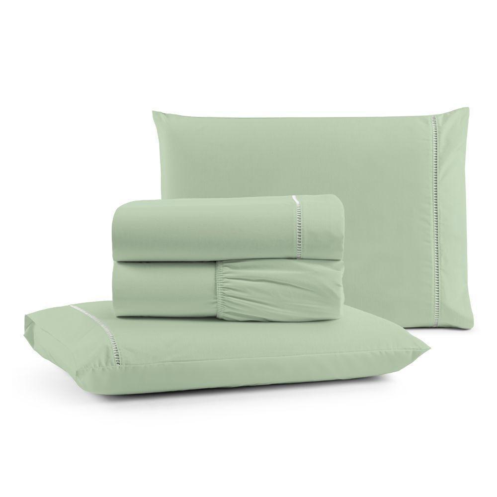 Jogo Cama Lençol Bali Casal Padrão Percal 180 Fios 100% Algodão Ponto Palito 4 Peças - Verde - 1