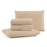 Jogo Cama Lençol Bali Casal Padrão Percal 180 Fios 100% Algodão Ponto Palito 4 Peças - Avelã - 1