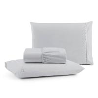 Jogo Cama Lençol Bali Queen Percal 180 Fios 100% Algodão Ponto Palito 3 Peças - Cinza - 1
