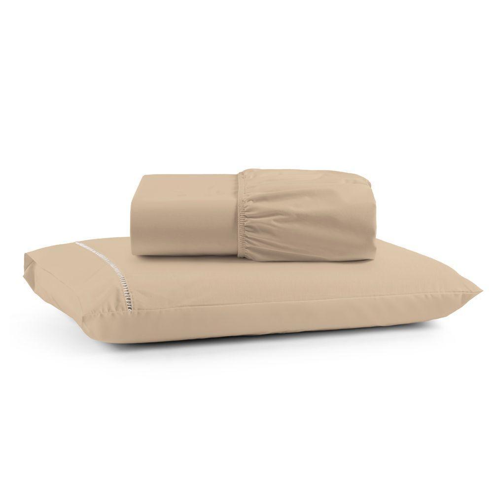 Jogo Cama Lençol Bali Solteiro Percal 180 Fios 100% Algodão Ponto Palito 2 Peças - Avelã - 1