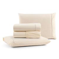 Jogo Cama Lençol Bali King Percal 180 Fios 100% Algodão Ponto Palito 4 Peças - Palha - 1