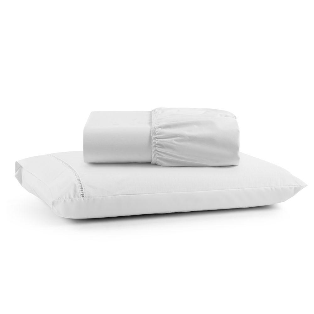 Jogo Cama Lençol Bali Solteiro Percal 180 Fios 100% Algodão Ponto Palito 2 Peças - Branco - 1