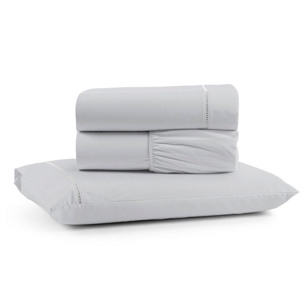 Jogo Cama Lençol Bali Solteiro Percal 180 Fios 100% Algodão Ponto Palito 3 Peças - Cinza - 1