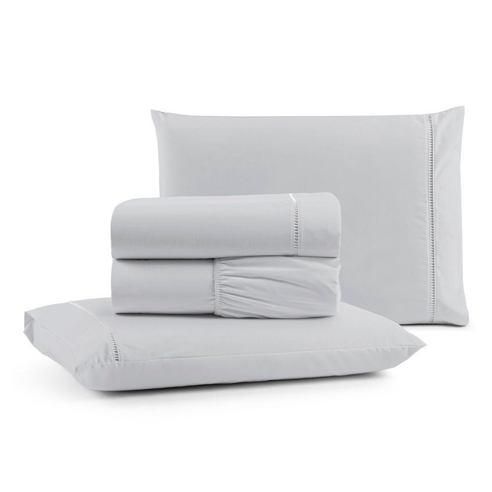 Jogo Cama Lençol Bali King Percal 180 Fios 100% Algodão Ponto Palito 4 Peças - Cinza - 1