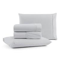 Jogo Cama Lençol Bali King Percal 180 Fios 100% Algodão Ponto Palito 4 Peças - Cinza - 1