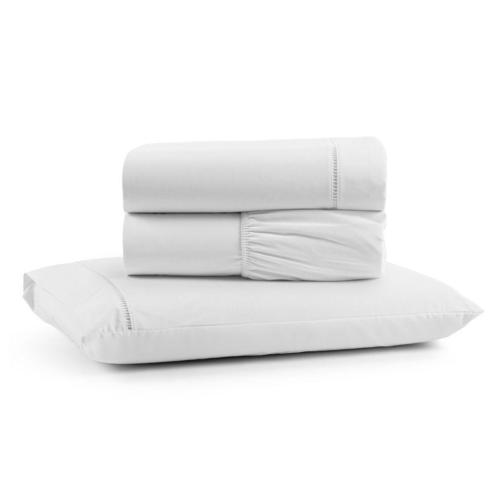 Jogo Cama Lençol Bali Solteiro Percal 180 Fios 100% Algodão Ponto Palito 3 Peças - Branco - 1
