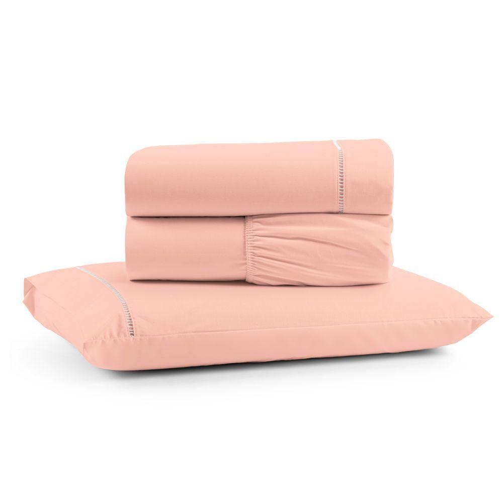 Jogo Cama Lençol Bali Solteiro Percal 180 Fios 100% Algodão Ponto Palito 3 Peças - Salmão - 1