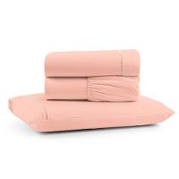 Jogo Cama Lençol Bali Solteiro Percal 180 Fios 100% Algodão Ponto Palito 3 Peças - Salmão - 1
