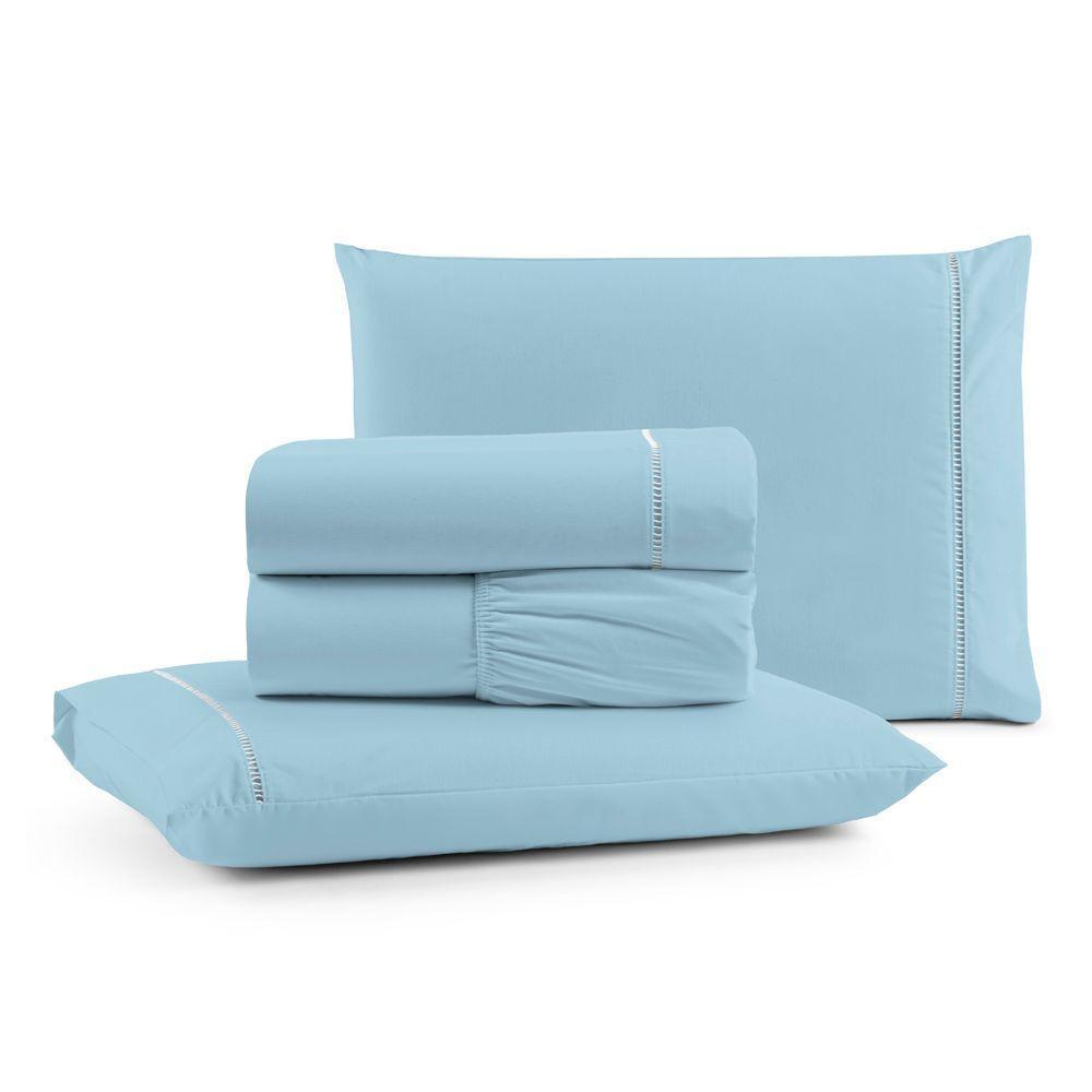 Jogo Cama Lençol Bali Queen Percal 180 Fios 100% Algodão Ponto Palito 4 Peças - Azul Claro - 1