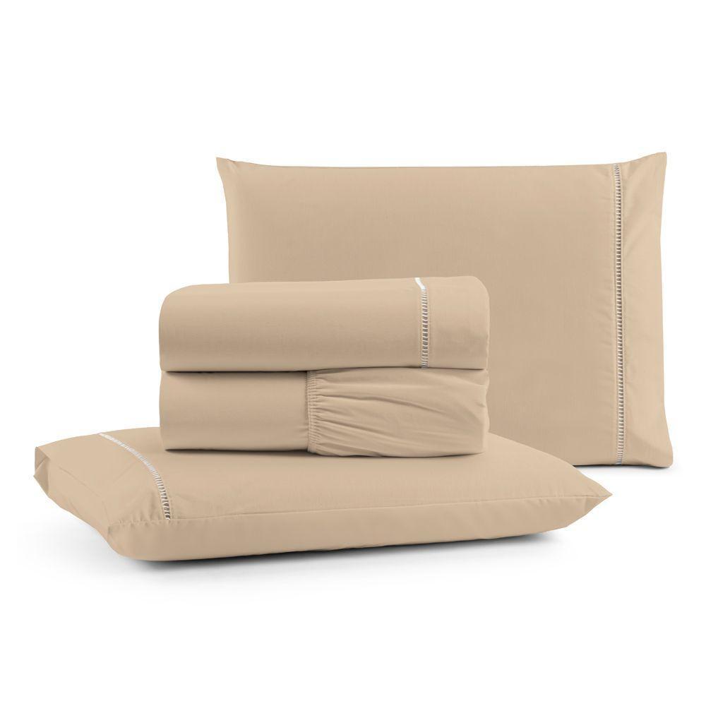 Jogo Cama Lençol Bali Queen Percal 180 Fios 100% Algodão Ponto Palito 4 Peças - Avelã - 1