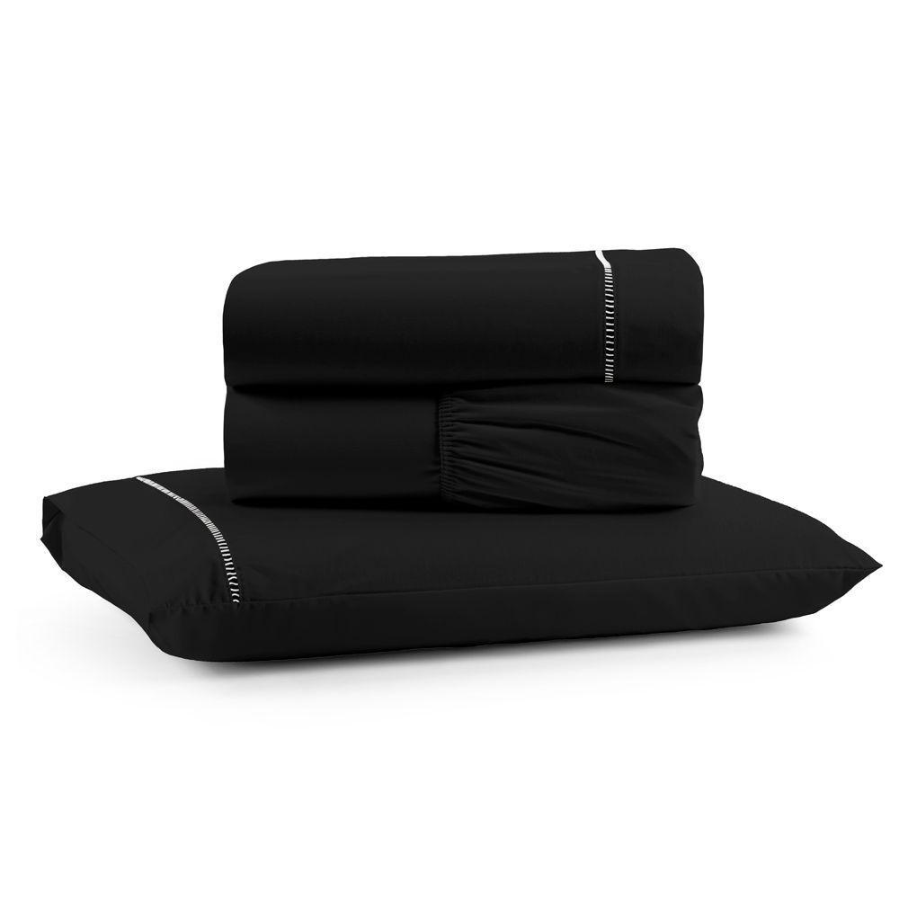 Jogo Cama Lençol Bali Solteiro Percal 180 Fios 100% Algodão Ponto Palito 3 Peças - Preto - 1