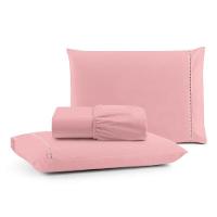 Jogo Cama Lençol Bali King Percal 180 Fios 100% Algodão Ponto Palito 3 Peças - Rosa - 1