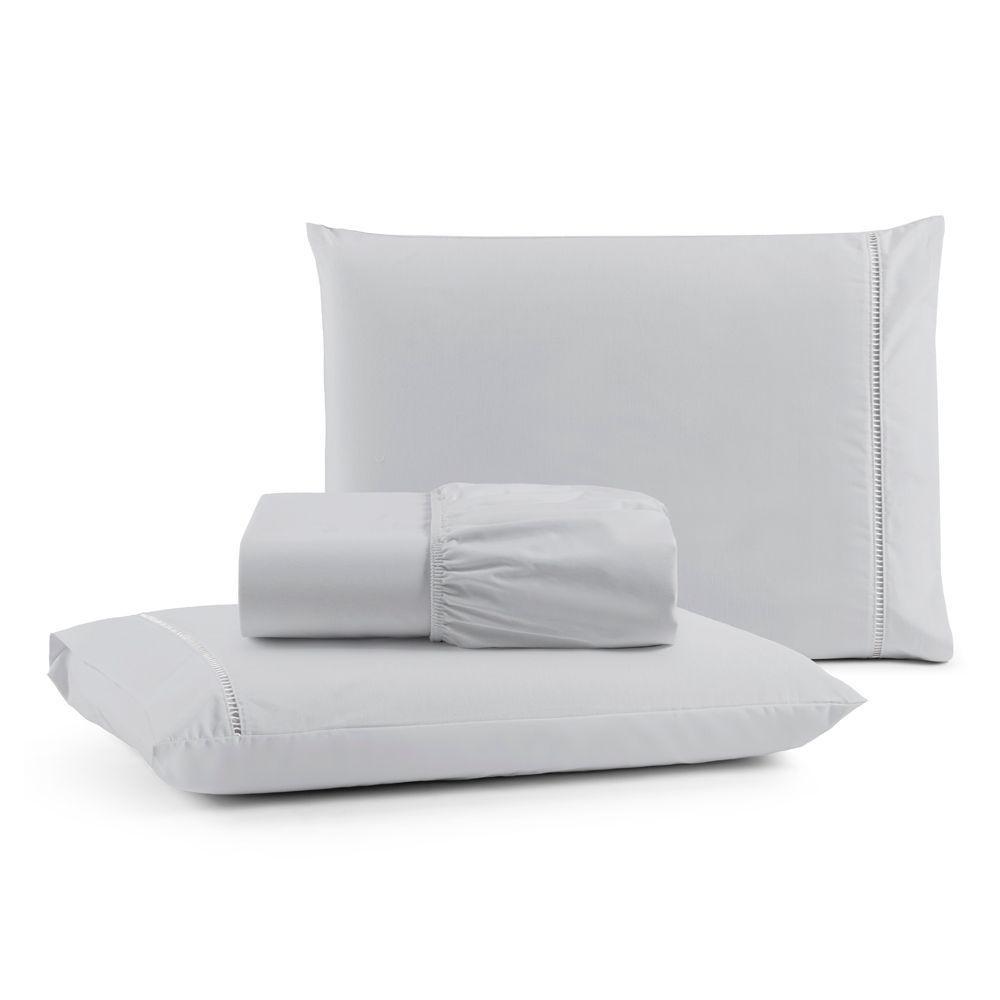 Jogo Cama Lençol Bali King Percal 180 Fios 100% Algodão Ponto Palito 3 Peças - Cinza - 1