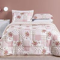 Kit Edredom Dallas Super King Dupla Face Microfibra 3 Peças - Rosa Matura Patchwork - 1