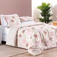 Kit Edredom Dallas Queen Dupla Face Microfibra 3 Peças - Rosa Matura Patchwork - 3