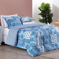 Kit Edredom Dallas Queen Dupla Face Microfibra 3 Peças - Azul Sereno Patchwork - 3