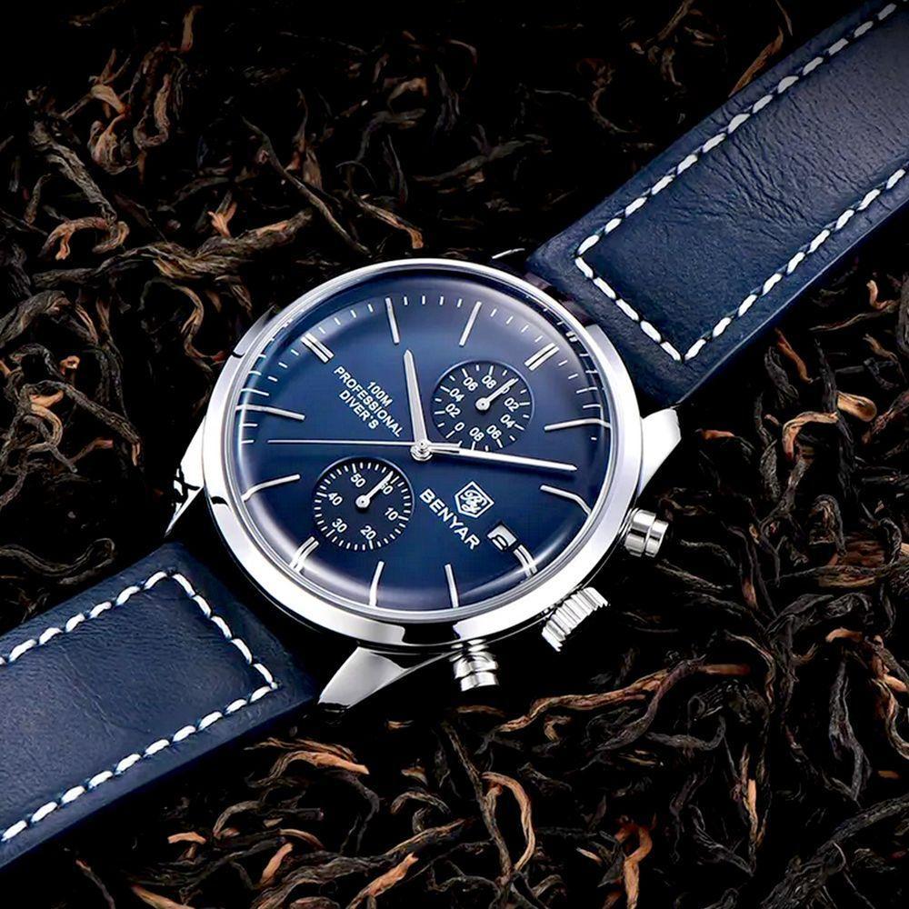 Relógio De Pulso Masculino Com Cronógrafo Esportivo Impermeável Azul - 2