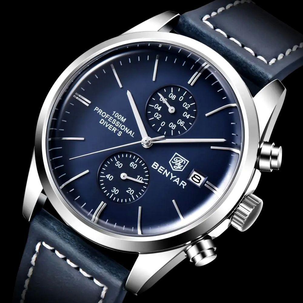 Relógio De Pulso Masculino Com Cronógrafo Esportivo Impermeável Azul - 3