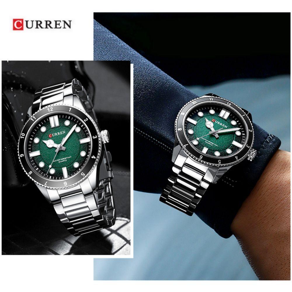 Relógio De Quartzo Masculino Pulseira De Aço Inoxidável Design Classico Impermeavel Verde - 4