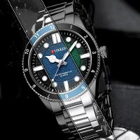 Relógio De Quartzo Masculino Pulseira De Aço Inoxidável Design Classico Impermeavel Verde - 3