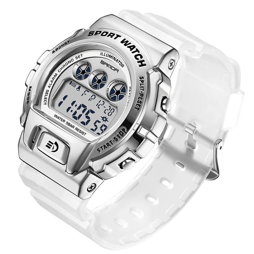 Relógio De Pulso Militar Criativo Feminino, Impermeável Digital Prata Transparente - 1