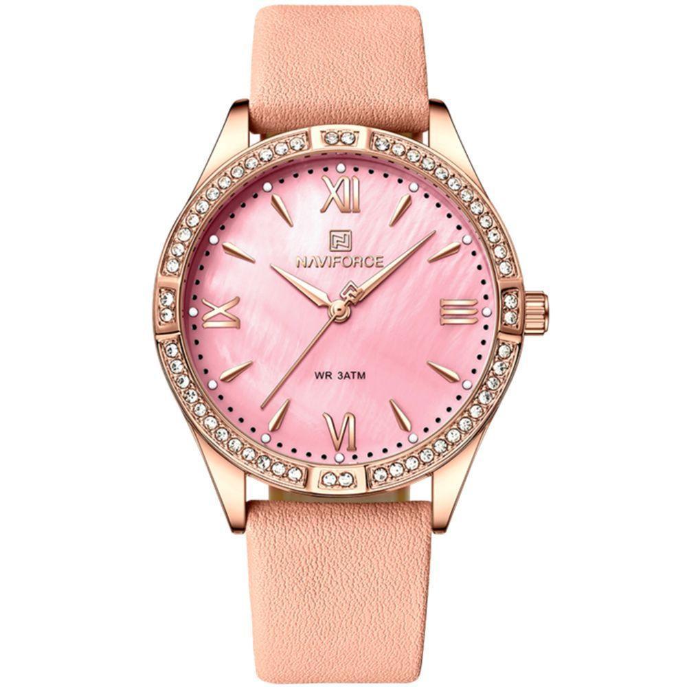 Relógio De Quartzo Feminino Estilo Casual Design Com Strass A Prova D´agua Rosa - 1