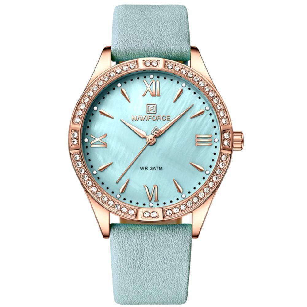 Relógio De Quartzo Feminino Estilo Casual Design Com Strass A Prova D´agua Azul Claro - 1
