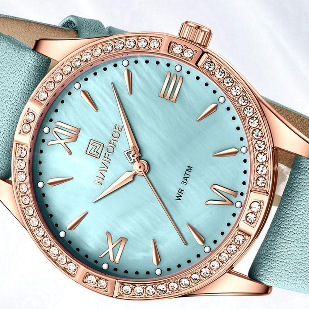 Relógio De Quartzo Feminino Estilo Casual Design Com Strass A Prova D´agua Azul Claro - 2