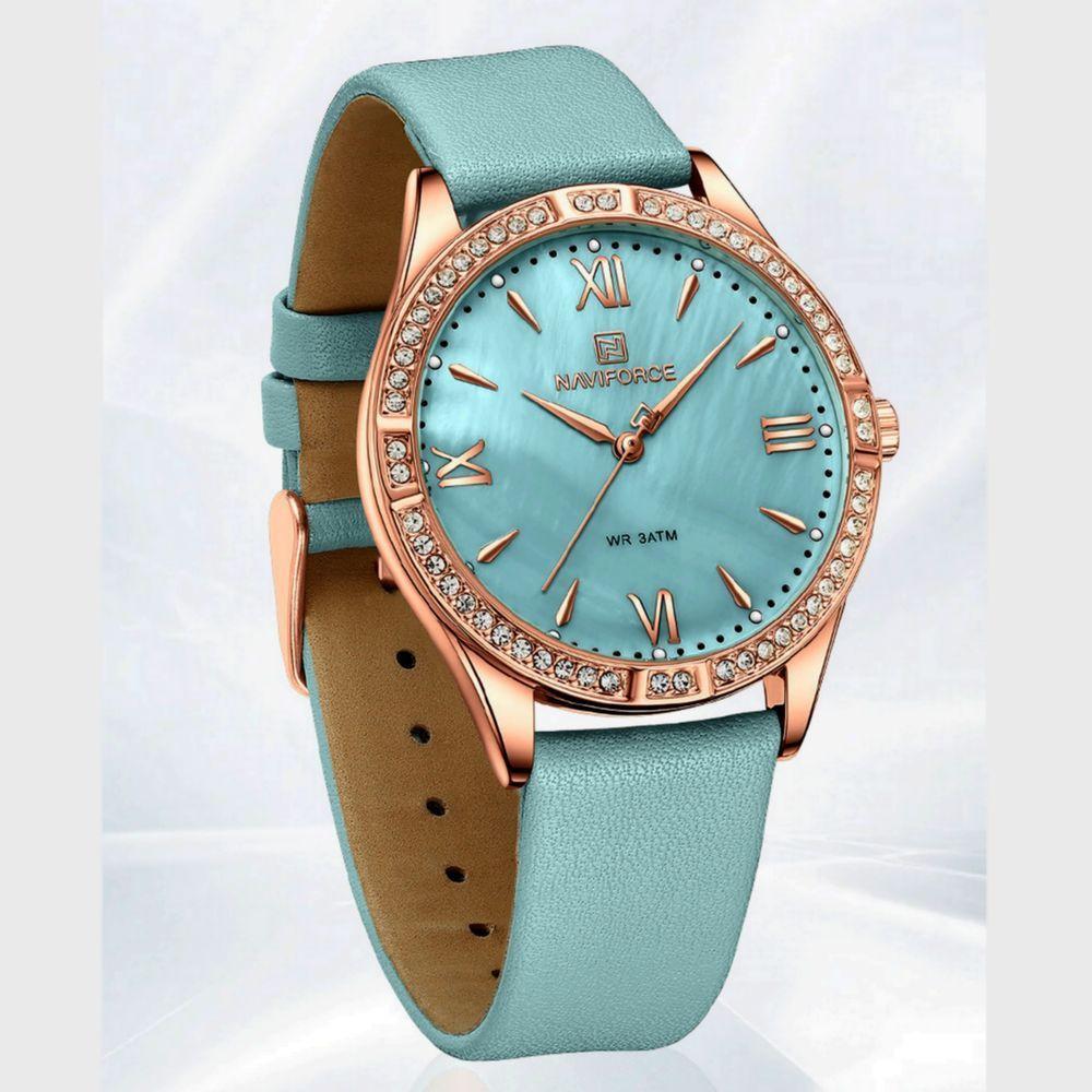 Relógio De Quartzo Feminino Estilo Casual Design Com Strass A Prova D´agua Azul Claro - 3