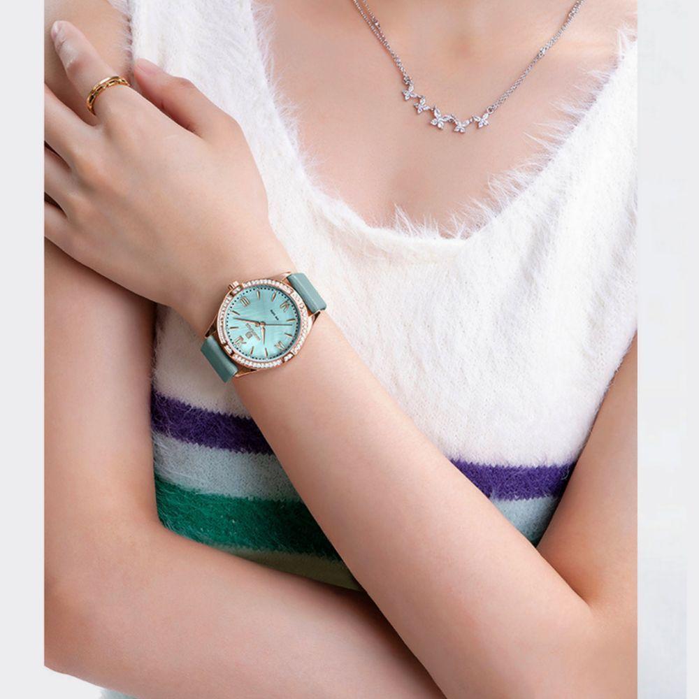 Relógio De Quartzo Feminino Estilo Casual Design Com Strass A Prova D´agua Azul Claro - 5