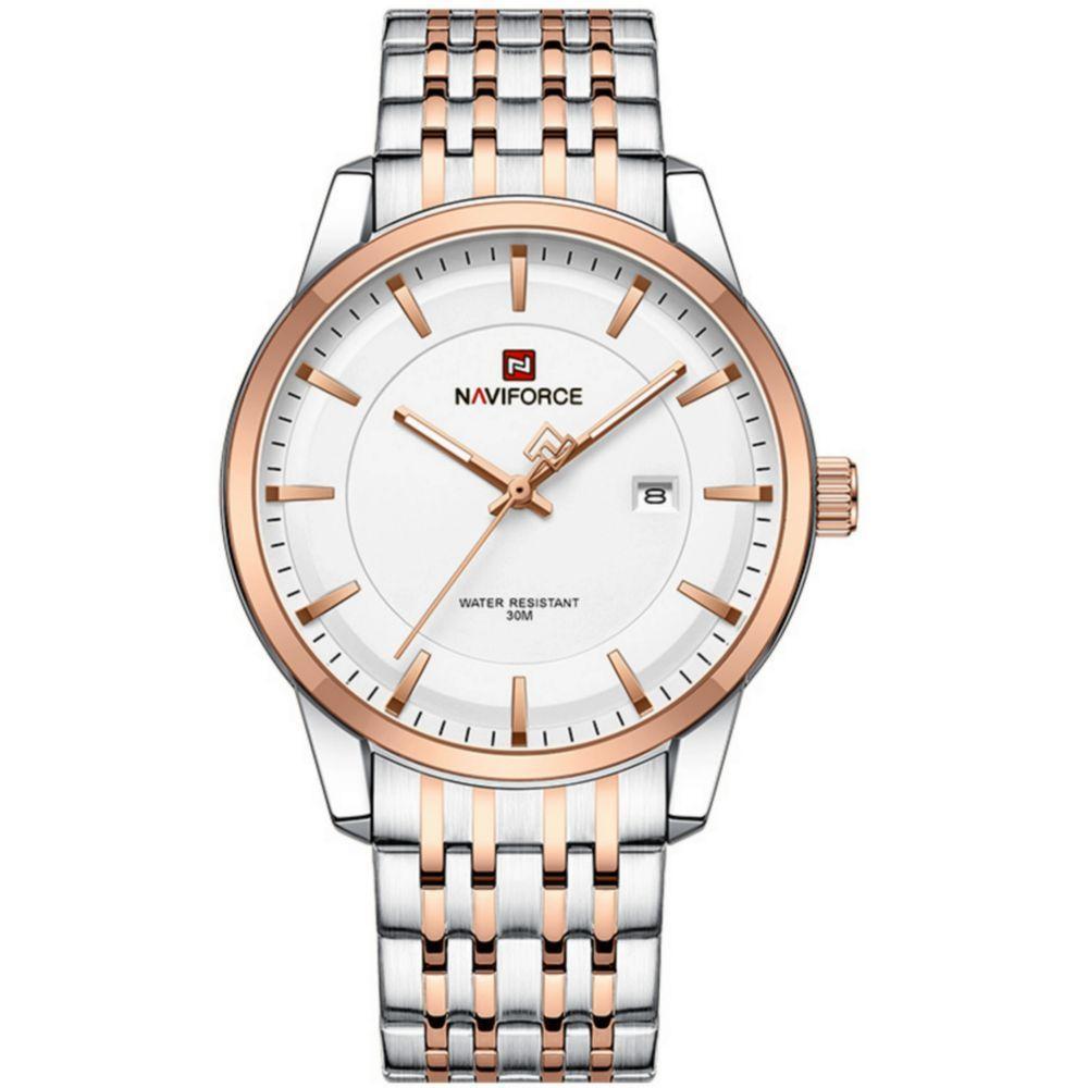 Conjunto Relógio De Quartzo Data Automática Em Aço Inoxidável Impermeavel Branco Rose - 3