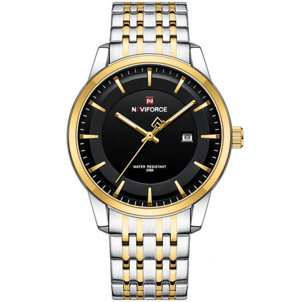 Conjunto Relógio De Quartzo Data Automática Em Aço Inoxidável Impermeavel Preto Dourado - 2