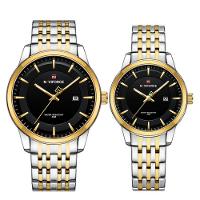 Conjunto Relógio De Quartzo Data Automática Em Aço Inoxidável Impermeavel Preto Dourado - 1