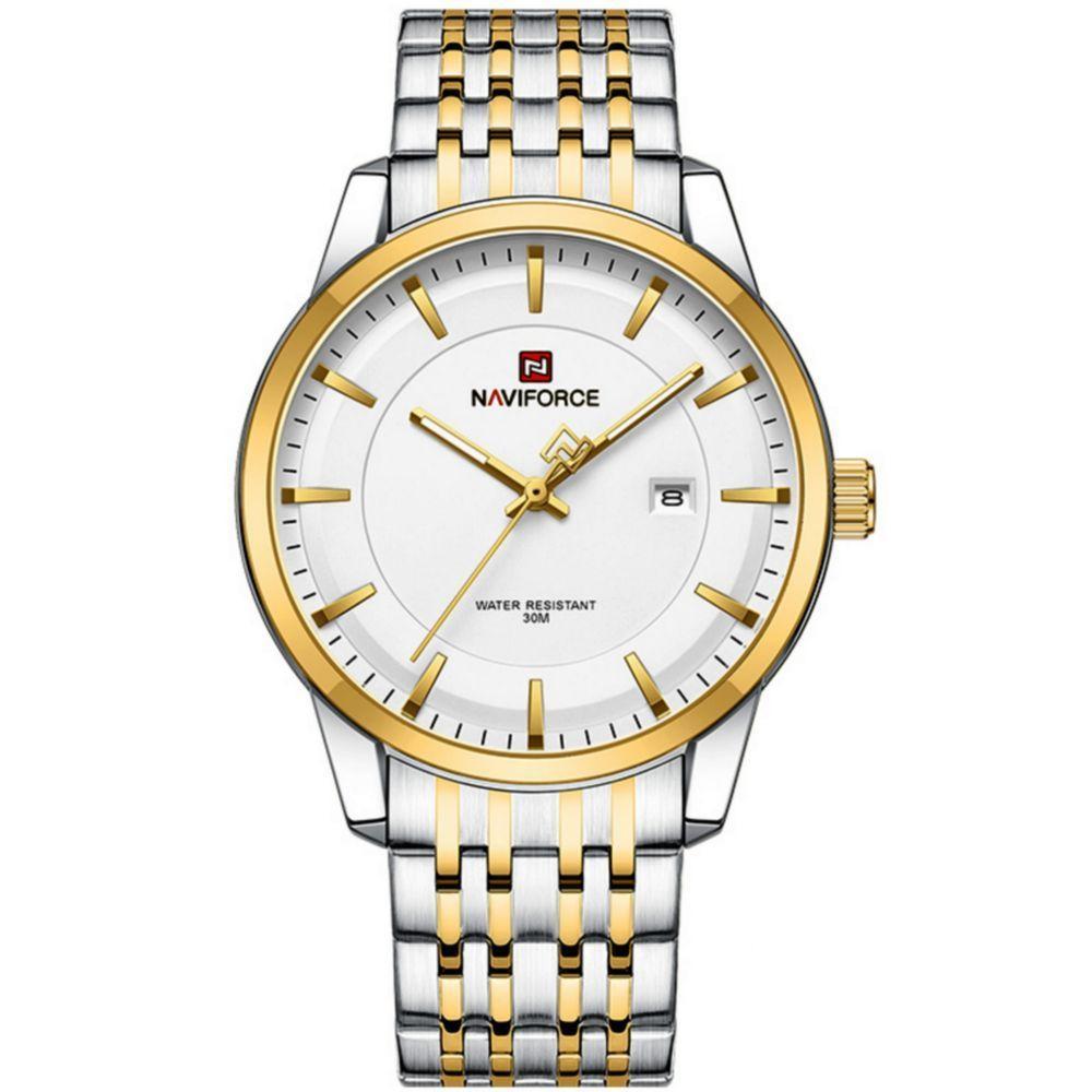 Conjunto Relógio De Quartzo Data Automática Em Aço Inoxidável Impermeavel Branco Dourado - 3