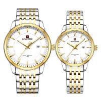 Conjunto Relógio De Quartzo Data Automática Em Aço Inoxidável Impermeavel Branco Dourado - 1