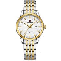 Conjunto Relógio De Quartzo Data Automática Em Aço Inoxidável Impermeavel Branco Dourado - 2