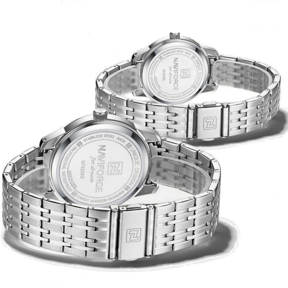 Conjunto Relógio De Quartzo Data Automática Em Aço Inoxidável Impermeavel Branco - 2
